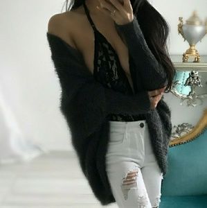 Charcoal "Alexis" cocoon bunny cardi